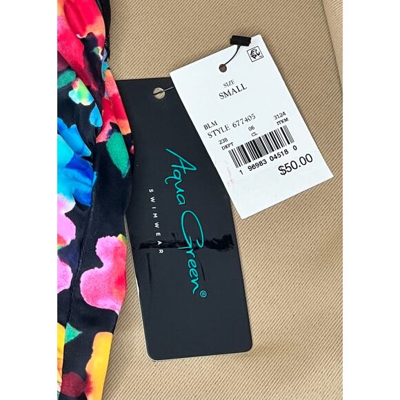 Aqua Green Black Floral One Piece S NWT - Picture 7 of 7